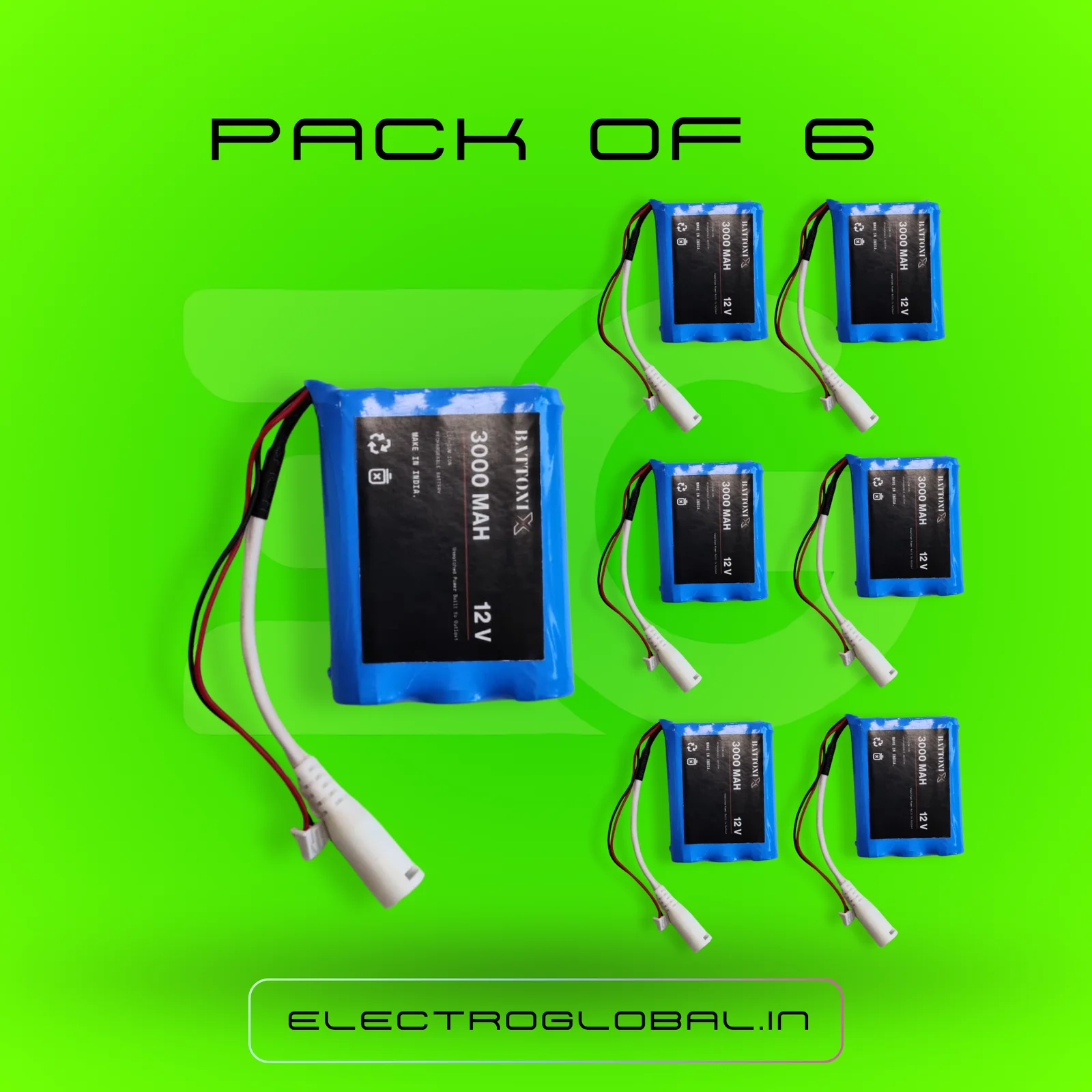 12V 3000mAh Rechargeable Lithium Battery Pack | 12 Volt Battery for Speaker, CCTV, DIY Electronics and Portable Power Products (Pack of 6) 5